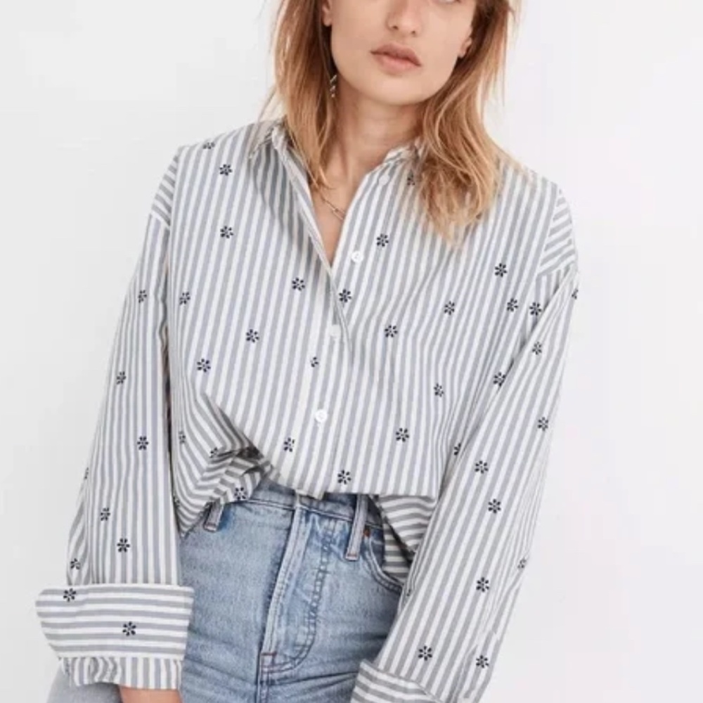 Madewell Floral Striped Button Down Shirt